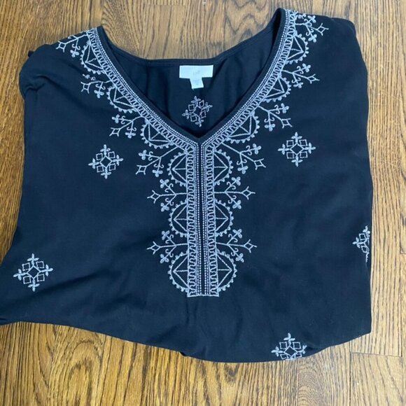J. Jill Tops - J. Jill V neck pullover tunic blouse black 3/4 sleeve cotton/tencel  3X